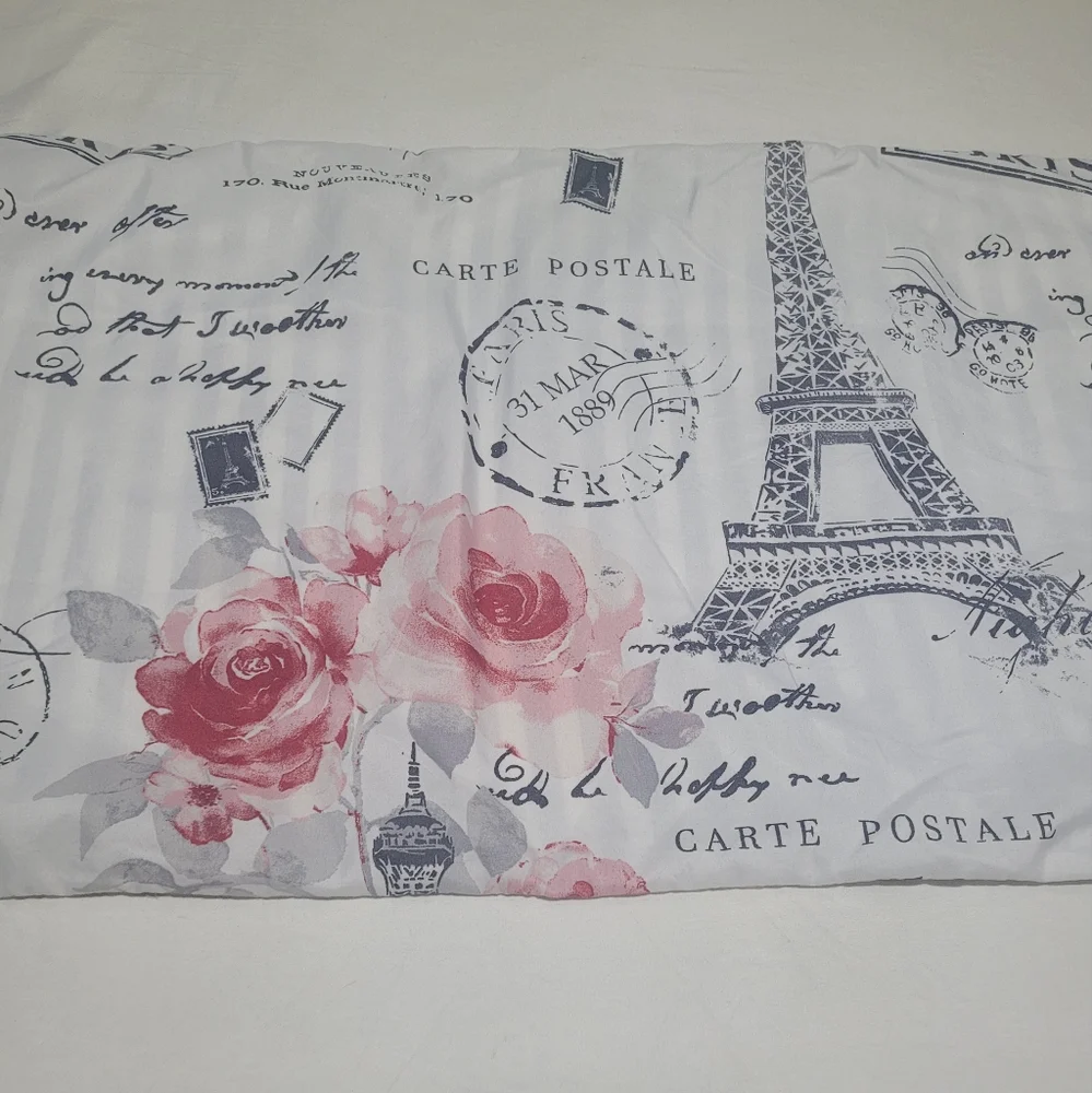 King Pillowcase Paris Graphic Print Pattern Bedding Decor Stripe Eiffel Tower
